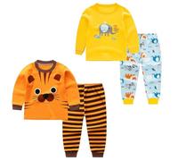 FedMois Set Pigiama a Lunghe Corte in Cotone Bambini, Confezione da 4 Pezzi, tigri ed Elefanti, 2-3 Anni