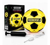 Feeberse Pallone da Calcio LED Misura 5, Pallone Calcio per Allenamento, Luce Rossa Integrata, Gomma Arancione 400-420 g, Camera d'Aria Rinforzata, con Pompa Inclusa per Gioco Giorno e Notte