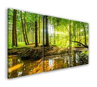 Feeby 3 parti Stampa Tela Non Tessuta 120x60 cm Natura Foresta Alberi Foto Stampa Moderna Pronta Per Essere Appesa Raggi del sole Ruscello Radici verde