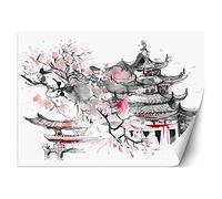 Feeby Carta Da Parati Fiore Di Ciliegio Pagoda 300x210 cm rosa Murale Soggiorno Camera Da Letto Sala Ufficio Cucina Camera Dei Bambini Acquerello Giappone