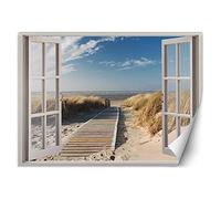 Feeby Carta Da Parati Passerella Sulla Spiaggia 140x100 cm beige Murale Soggiorno Camera Da Letto Sala Ufficio Cucina Camera Dei Bambini Erba Mare Finestra Vista
