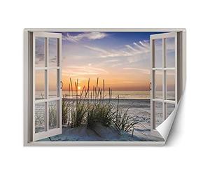 Feeby Carta Da Parati Sulla Fliselina Mare Tramonto 140x100 cm beige Decorazione Da Muro Include Colla Soggiorno Camera Da Letto Sala Ufficio Spiaggia Sabbia Vista Sulla Finestra