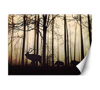 Feeby Carta Da Parati Sulla Fliselina Nebbia Foresta Alberi Natura 250x175 cm beige Decorazione Da Muro Include Colla Soggiorno Camera Da Letto Sala Ufficio Animali Cervi Cinghiali