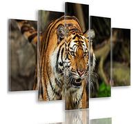 Feeby Frames, Quadro multipannello di 5 Pannelli, Quadro su Tela, Stampa Artistica, Canvas Tipo A, 100x200 cm, Tigre, Animali, Natura, Africa, Zoo