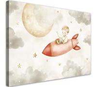 Feeby Quadri su tela - Stampa su Tela - Quadro Moderno Per bambini - Razzo tra le nuvole Cosmo - 60x40 cm - Decorazione stanza dei bambini