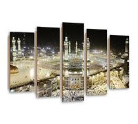 Feeby Quadro Decorazione 200x100 cm Kaaba Arabia Saudita Mecca Islam 5 pannelli Moderno Foto d'Arte Murale Corridoio Culto Medio Oriente Fede Religione beige