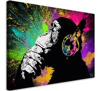 Feeby Quadro su Tela 120x80 cm Banksy DJ Scimmia 1 pezzo Stampa Murale Fotografia Decorazione da parete Immagini Moderni per Soggiorno Camera da Letto Ufficio Astratto Animale Cuffie Musica colorato