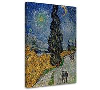 Feeby Quadro su Tela 40x60 cm Strada con un cipresso e una stella - V. van Gogh 1 pezzo Stampa Murale Fotografia Decorazione da parete per Soggiorno Camera da Letto Ufficio RIPRODUZIONE multicolore