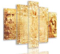 Feeby Quadro su Tela 5 pezzi Leonardo da Vinci Tipo A 100x70 cm Stampa Murale Decorazione da parete Immagini Moderni per Soggiorno Camera da Letto Ufficio Vintage Marrone
