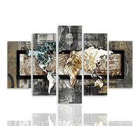Feeby Quadro Su Tela 5 Pezzi Mappa Del Mondo Vintage 100x200 cm Tipo A Stampa Murale Fotografia Decorazione da parete Immagini Moderni per Soggiorno Camera da Letto Ufficio Cucina Marrone