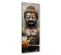 Feeby Quadro su Tela Buddha Buddismo IA 50x150 cm 1 pezzo Stampa Murale Fotografia Decorazione da parete Immagini Moderni per Soggiorno Camera da Letto Ufficio Hotel Spa Zen Yoga Oriente grigio