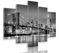 Feeby Quadro su Tela Multipannello Ponte di Brooklyn 5 Pezzi Tipo A 200x100 cm Stampa Murale Fotografia Immagini Moderni per Soggiorno Camera da Letto Cucina New York Architettura Bianco e Nero