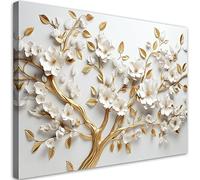 Feeby Quadro su Tela Non Tessuta 3D Fiori Natura Magnolia 120x80 cm 1 pezzo Stampa Murale Decorazione da parete Immagini Moderni per Soggiorno Camera da Letto Ufficio Hotel Spa Motivo floreale oro