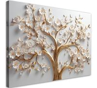Feeby Quadro su Tela Non Tessuta 3D Fiori Oro 120x80 cm 1 pezzo Stampa Murale Decorazione da parete Immagini Moderni per Soggiorno Camera da Letto Ufficio Hotel Spa Piante Motivo floreale bianco