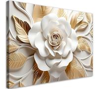 Feeby Quadro su Tela Non Tessuta 3D Fiori Oro Natura 120x80 cm 1 pezzo Stampa Murale Decorazione da parete Immagini Moderni per Soggiorno Camera da Letto Ufficio Hotel Spa Motivo floreale bianco