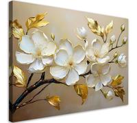Feeby Quadro su Tela Non Tessuta - Stampa Su Tela - 120x80 cm - Decorazioni Camera - Magnolia Bianco Fiore Natura - Decorazione Murale - Moderno Soggiorno - quadri moderni soggiorno - poster