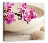 Feeby Quadro Tela Non Tessuta Ciotola Orchidea Natura morta 50x50 cm Foto d'Arte Decorazione Murale Corridoio Spa Zen Stones viola