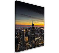 Feeby Quadro Tela Non Tessuta Empire State Building New York 40x60 cm Foto d'Arte Decorazione Murale Corridoio Tramonto Città Manhattan arancione