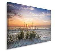 Feeby Quadro Tela Non Tessuta Tramonto 80x60 cm Foto Stampa Moderna Pronta Per Essere Appesa Mare Spiaggia Erba Natura multicolore