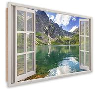 Feeby Stampa Decorazione Immagini Vista Dalla Finestra Lago Foresta Montagne 60x40 cm 1 parti Quadro Foto d'Arte Qualita Fotografica Stampa D'Arte Camera Da Letto Paesaggio naturale delle Alpi Verde
