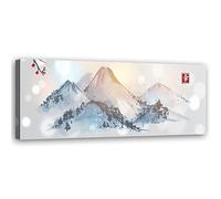 Feeby Stampa Tela Non Tessuta Acquerello giapponese Sumi-e Paesaggio 90x30 cm Foto Stampa Moderna Pronta Per Essere Appesa Colline Natura Alberi beige