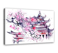 Feeby Stampa Tela Non Tessuta Pagoda Giappone Ciliegio in fiore 90x60 cm Foto Stampa Moderna Pronta Per Essere Appesa Asia Orientale Dell'est viola