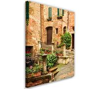 Feeby Stampa Tela Non Tessuta Passaggio stretto Muro di mattoni Vecchio condominio Toscana Italia 30x45 cm Decorazione murale Immagini Moderni Soggiorno Verde Impianti beige