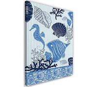 Feeby Stampa Tela Non Tessuta Tema Del Mare Astratto Pesce Conchiglie 30x45 cm Decorazione murale Immagini Moderni Soggiorno Animali Acquatici Illustrazione blu