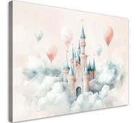 Feeby Stampe Da Parete - Per bambini - Castello con palloncini tra le nuvole - 60x40 cm - Quadro su Tela Non Tessuta - Decorazioni stanza dei bambini