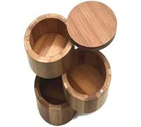 feedal Barattolo rotondo in bambù, contenitore per sale e spezie, con coperchio girevole magnetico, 7 x 9 cm (3 ripiani)