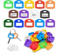 Feegela 30 Pezzi Copri Chiavi Quadrati con Etichette, Set Segna Chiavi Colorati in Silicone con 30 Etichette e 30 Pellicole Protettive, Targhette Portachiavi per Identificazione Chiavi - 10 Colori