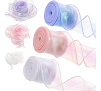 Feegela Nastri in Organza Iridescente, Rosa/Viola/Bianco, 4cm