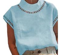 Feegow Camicetta da donna in cotone traforato S-XL leggera mezzo collo | Design a maglia cava, linea in cotone traspirante, collo a metà alto, taglie dalla S alla XL, sensazione leggera