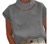 Feegow Camicetta da donna in cotone traforato S-XL leggera mezzo collo | Design a maglia cava, linea in cotone traspirante, collo a metà alto, taglie dalla S alla XL, sensazione leggera