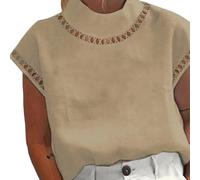Feegow Camicetta da donna in cotone traforato S-XL leggera mezzo collo | Design a maglia cava, linea in cotone traspirante, collo a metà alto, taglie dalla S alla XL, sensazione leggera