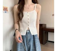 Feegow Canotta in maglia di poliestere per le donne senza maniche lunghezza | Scollo a spalle scoperte, accento con bottone singolo, silhouette sottile, trama a maglia, per una dichiarazione di moda alla