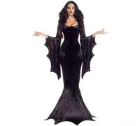 Feegow Costume da strega sexy da donna, gotico vintage, costume da strega pipistrello nero per Halloween, costume da vampiro da sposa in maschera (XL nero)