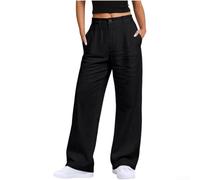 Feegow Cotone Lino Pantaloni Donna Vita Alta Tessuto Traspirante | Morbido misto cotone e lino, design a vita alta, vestibilità comoda, stile primavera estate, per un look casual versatile