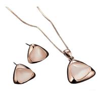Feegow Lega di zinco Cat Eye Jewelry Set con orecchini | Moderna forma geometrica triangolare, centro pietra occhio di gatto, per un'estetica alla moda, ciondolo elegante