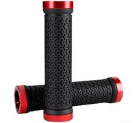 Feegow Manopole per manubrio in silicone con morbido materiale a compressione antiscivolo e anelli di bloccaggio in lega di alluminio, per mountain bike, bici da strada e urbane (rosso)