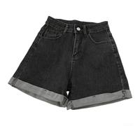Feegow Nero Gamba Larga Tessuto Shorts Donna Vita Alta Casual | Materiale in morbido cotone, texture traspirante, per una vestibilità rilassata sui fianchi, opzione di colore nero