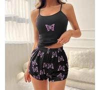 Feegow Pigiama da donna con stampa a farfalla, canotta e pantaloncini | Design con stampa a farfalla, tessuto traspirante, canotta senza maniche, pantaloncini abbinati, ideali per le notti estive