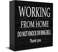 Feehiget Cartello con scritta "Working From Home", "Do Not Knock or Ring Bell, Thank You Home Office Decor Wood Box Sign", accessorio decorativo da scrivania in legno, targa in legno, 12,7 x 12,7 cm
