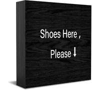 Feehiget Cartello da scrivania in legno con scritta in inglese "Shoes Here Please" (lingua italiana non garantita), decorazione rustica per mensole e pareti, regalo di laurea, 12,7 x