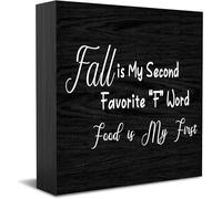 Feehiget Cartello in legno con scritta "Fall Is My Second Favorite F Word Food Is My First Wood", decorazione da scrivania per casa e ufficio, decorazione per mensole da tavolo, 12,7 x 12,7 cm