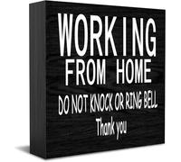Feehiget Cartello in legno con scritta "Working From Home", "Do Not Knock or Ring Bell", decorazione da scrivania per casa e ufficio, decorazione per mensole da tavolo, 12,7 x 12,7 cm