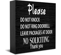 Feehiget Cartello "No Soliciting, Do Not Knock Or Ring Doorbell, Do Not Disturb" Segnale, Home Office Decor Legno Box Sign, Decorativo Positivo Ufficio Accessori da Scrivania Targa in Legno Cartello