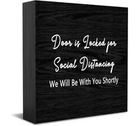 Feehiget Door Is Locked For Social Distancing We Will Be With You Shortly Cartello in legno decorativo divertente per ufficio scatola di legno cartello per casa ufficio decorazione per mensola 12,7 x