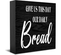 Feehiget Give Us This Day Our Daily Bread cartello scatola di legno, decorazione da scrivania per casa ufficio, decorazione mensola da tavolo, 12,7 x 12,7 cm
