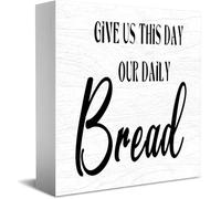 Feehiget Give Us This Day Our Daily Bread Scatola di Legno Cartello Decorazione Scrivania Cartello Rustico Casa Mensola Decorazione da Parete Grad Regalo 12,7 x 12,7 cm